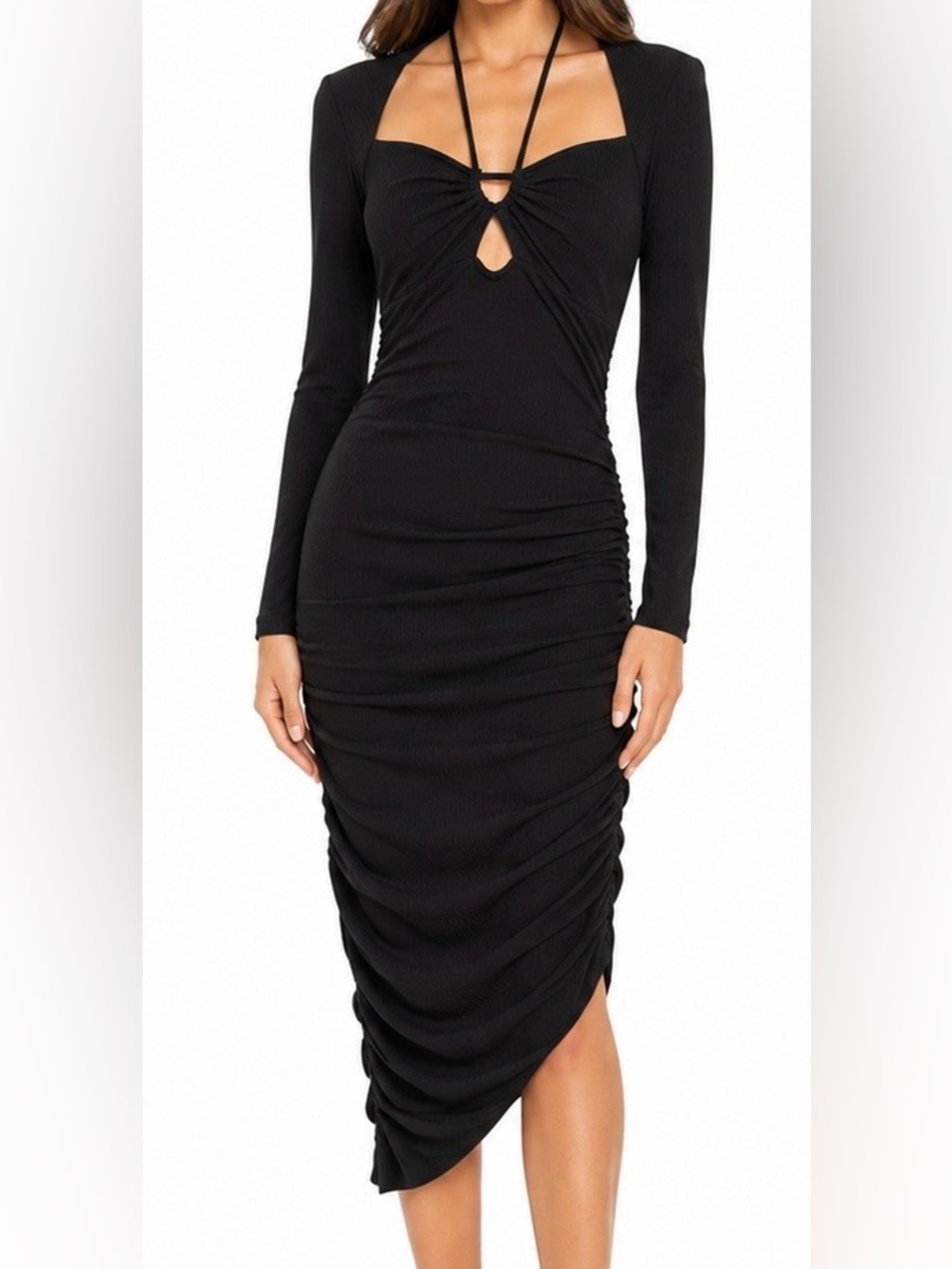 Jonathan Simkhai Tanya Black Halter Cutout Ruched Bodycon Dress Small